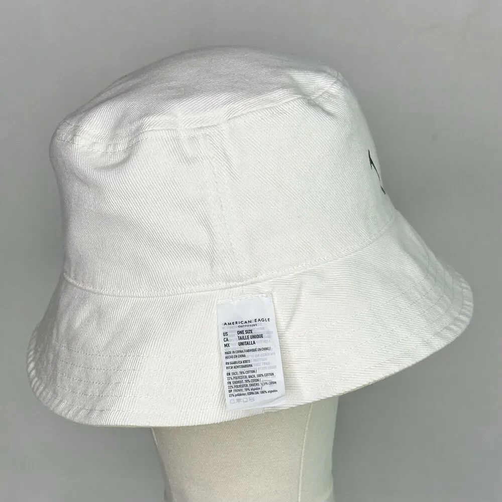AMERICAN EAGLE Reversible Smiley Face Bucket Hat Sz O/S Yellow White Summer